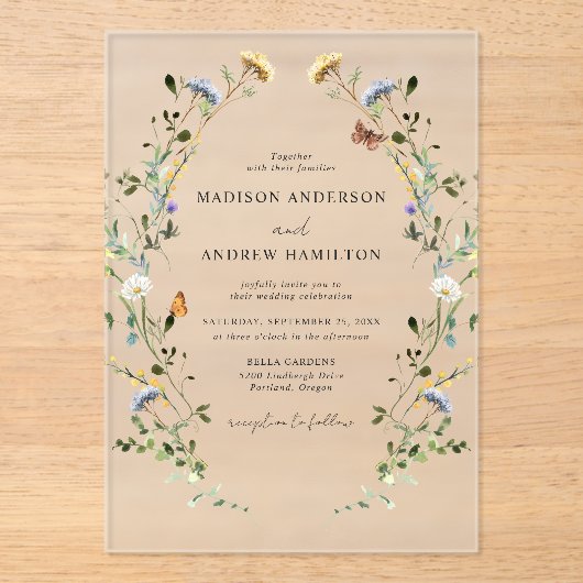 Invitations En Acrylique Élégant Fleur sauvage Meadow Mariage (Recto)