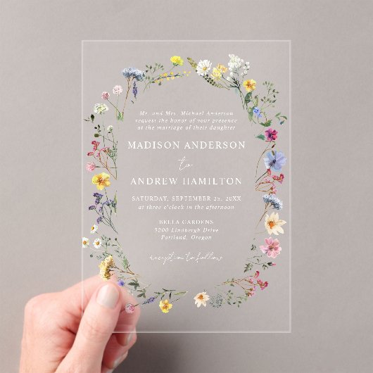 Invitations En Acrylique Élégant Fleur sauvage Meadow Mariage (In situ (ordinateur de poche))