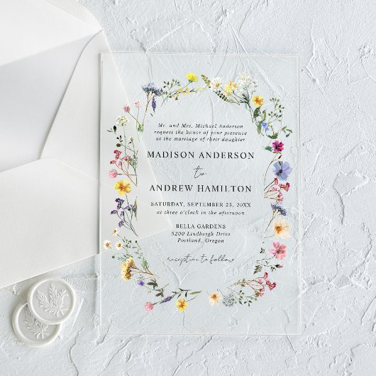Invitations En Acrylique Élégant Fleur sauvage Meadow Mariage