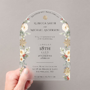 Invitations En Acrylique Élégant flocon de neige de Noël à verdure hivernal