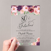 Invitations En Acrylique Elegant Floral 80th Birthday Party (In situ (ordinateur de poche))