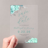 Invitations En Acrylique Elegant Floral Aqua Silver Save the Date (In situ (ordinateur de poche))