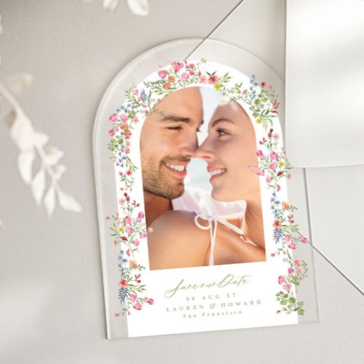 Invitations En Acrylique élégant floral arche photo enregistrer notre date 