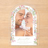 Invitations En Acrylique élégant floral arche photo enregistrer notre date  (Recto)