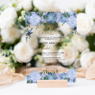 Invitations En Acrylique Élégant floral bleu poussiéreux Victorian Shower d