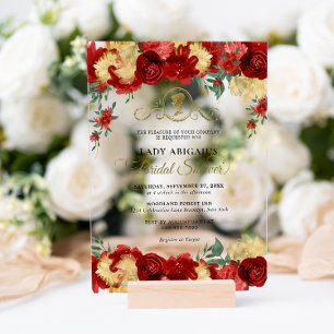 Invitations En Acrylique Élégant floral bordeaux Victorian baptême de maria