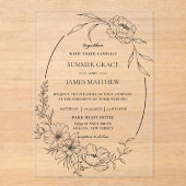 Invitations En Acrylique Elégant Floral Flowers Botanical Line Art Mariage (Recto)