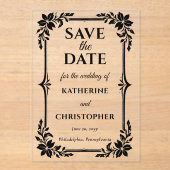 Invitations En Acrylique Elegant Floral Frame Wedding Save the Date (Recto)