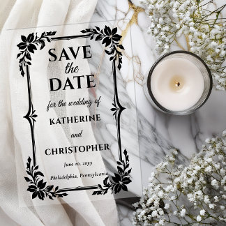 Invitations En Acrylique Elegant Floral Frame Wedding Save the Date