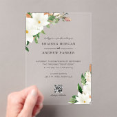 Invitations En Acrylique Elegant  Floral Magnolia QR Code Wedding (In situ (ordinateur de poche))
