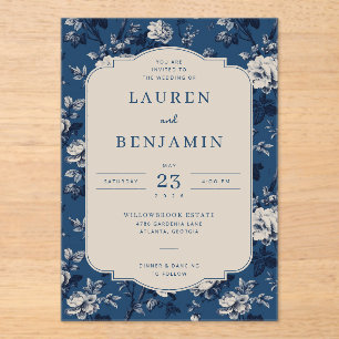 Invitations En Acrylique Élégant floral marine