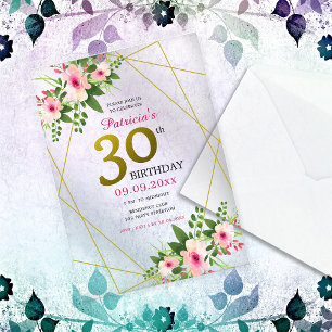 Invitations En Acrylique Elégant Floral Rose and Gold 30e anniversaire
