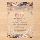 Invitations En Acrylique Élégant Floral, String Lights 60e anniversaire (Recto)