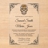 Invitations En Acrylique Elegant Floral Sugar Skull Wedding (Recto)