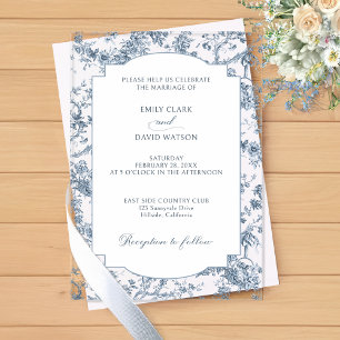 Invitations En Acrylique Élégant floral toile bleu français gravé