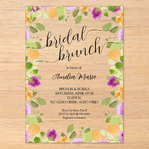 Invitations En Acrylique Élégant floral violet aquarelle Baby Shower de mar