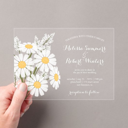 Invitations En Acrylique Elegant Floral White Daisies Bouquet Wedding (In situ (ordinateur de poche))