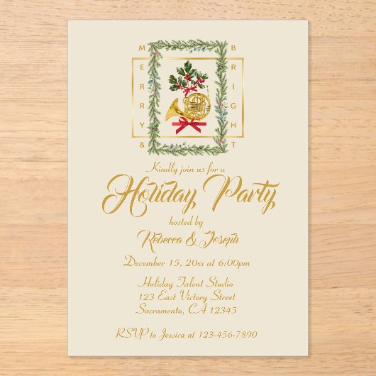 Invitations En Acrylique Elegant French Horn Christmas Irish Cream (Recto)