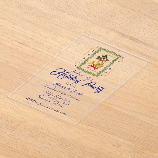 Invitations En Acrylique Elegant French Horn Christmas Royal Blue (Poser)
