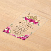Invitations En Acrylique Élégant Glam rose Floral Or Tiara Quinceanera (Poser)