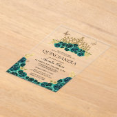 Invitations En Acrylique Elégant Glam Vert Floral Or Tiara Quinceanera (Poser)