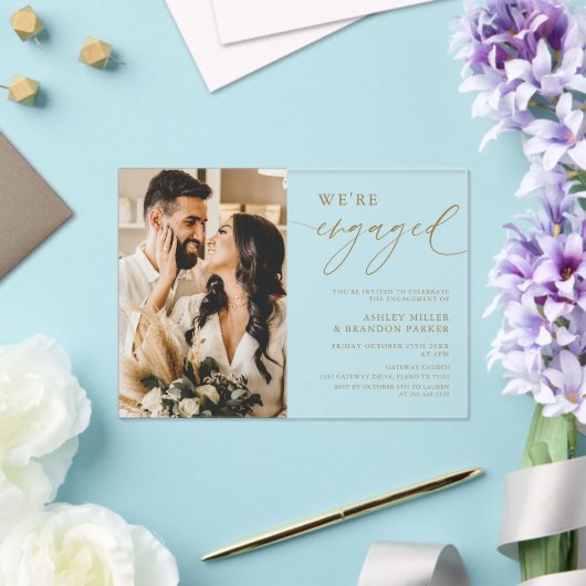 Invitations En Acrylique Elegant Gold Acrylique Partie d'engagement (Insitu (Mariage))