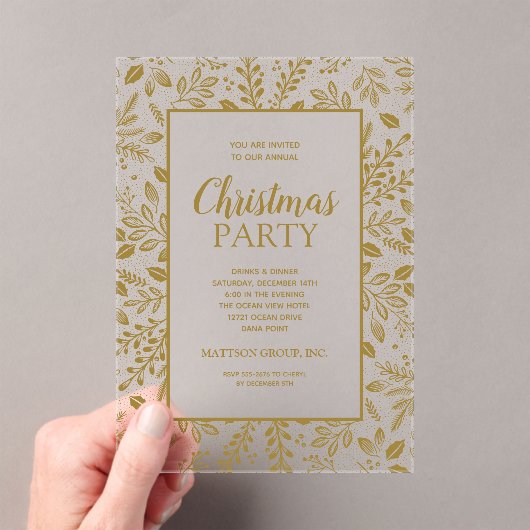 Invitations En Acrylique Elegant Gold Botanicals Christmas Party (In situ (ordinateur de poche))