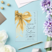 Invitations En Acrylique Elegant Gold Bow Coquette Script Sweet 16 Party (Insitu (Mariage))