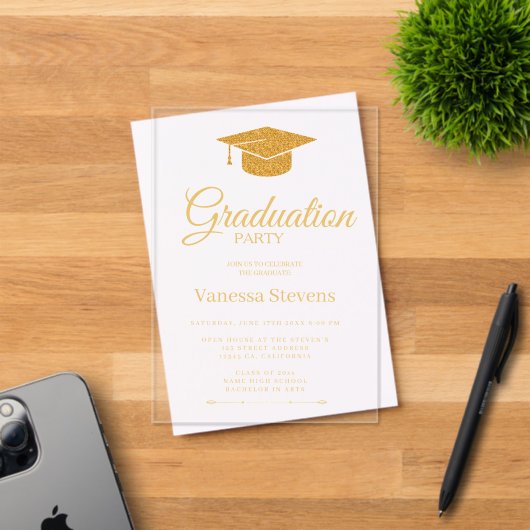 Invitations En Acrylique Elégant Gold Calligraphy Graduation (Insitu (Carte d'invitation))