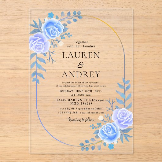 Invitations En Acrylique Elegant Gold Frame Wedding (Recto)