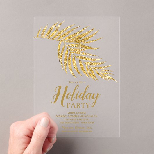 Invitations En Acrylique Elegant Gold Glitter Palm Holiday Christmas (In situ (ordinateur de poche))