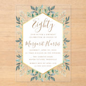 Invitations En Acrylique Elégant Gold Greenery Feuilles 80e Quatre-vingts A (Recto)