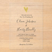 Invitations En Acrylique Elégant Gold Heart Mariage moderne (Recto)
