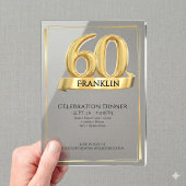 Invitations En Acrylique Elegant Gold Iconic Age Soft Grey 60th Birthday