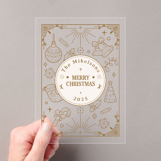 Invitations En Acrylique Élégant Gold Line Art Noël (In situ (ordinateur de poche))