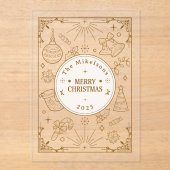 Invitations En Acrylique Élégant Gold Line Art Noël (Recto)