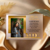 Invitations En Acrylique Elégant Gold MD Caduceus Photo Graduation
