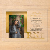 Invitations En Acrylique Elégant Gold RN Caduceus Photo Graduation (Recto)