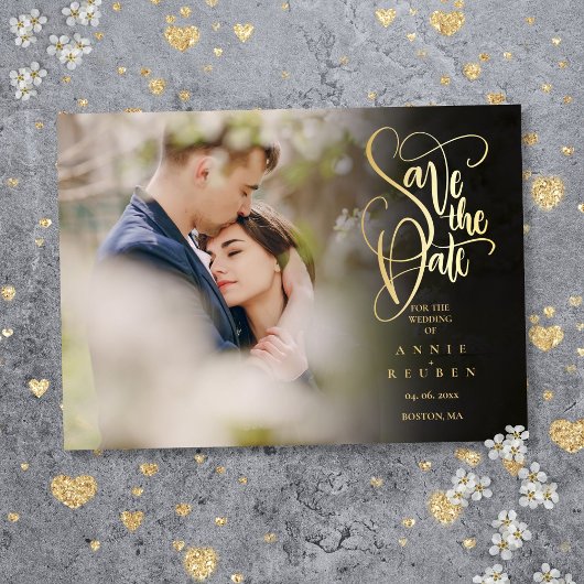 Invitations En Acrylique Elegant Gold Script photo mariage Enregistrer la d