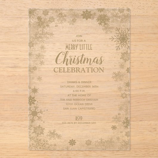 Invitations En Acrylique Elegant Gold Snowflakes Christmas Party (Recto)