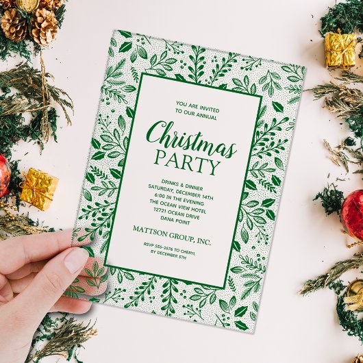 Invitations En Acrylique Elegant Green Botanicals Christmas Party