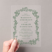 Invitations En Acrylique Elegant Green Victorian Floral Frame Wedding (In situ (ordinateur de poche))