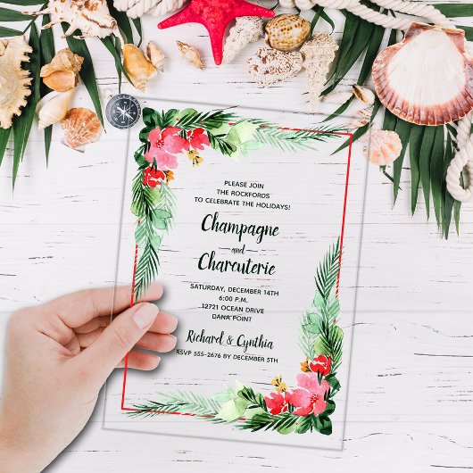 Invitations En Acrylique Elegant Greenery and Floral Christmas
