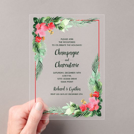 Invitations En Acrylique Elegant Greenery and Floral Christmas (In situ (ordinateur de poche))