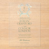 Invitations En Acrylique Élégant hiver Floral Crest Mariage (Recto)