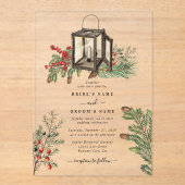 Invitations En Acrylique Élégant hiver Pins rustique Mariage de lanterne (Recto)
