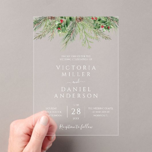 Invitations En Acrylique Elégant hiver verdure Mariage de feuillage botaniq (In situ (ordinateur de poche))