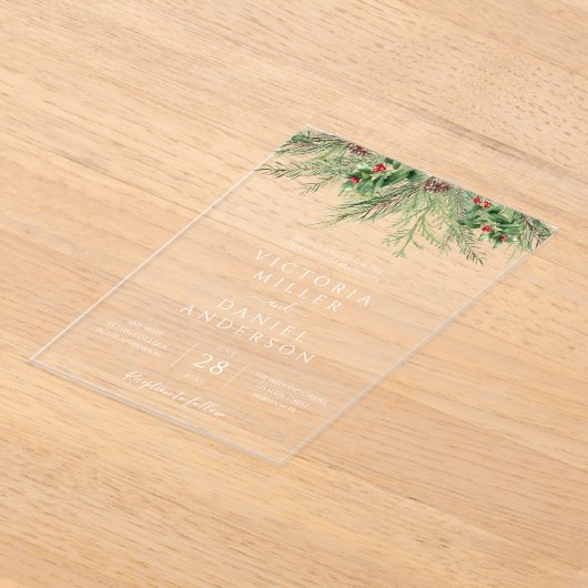 Invitations En Acrylique Elégant hiver verdure Mariage de feuillage botaniq (Poser)