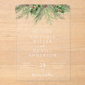 Invitations En Acrylique Elégant hiver verdure Mariage de feuillage botaniq (Recto)