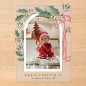 Invitations En Acrylique Elegant Holly Berries Arch Photo Christmas Card (Recto)